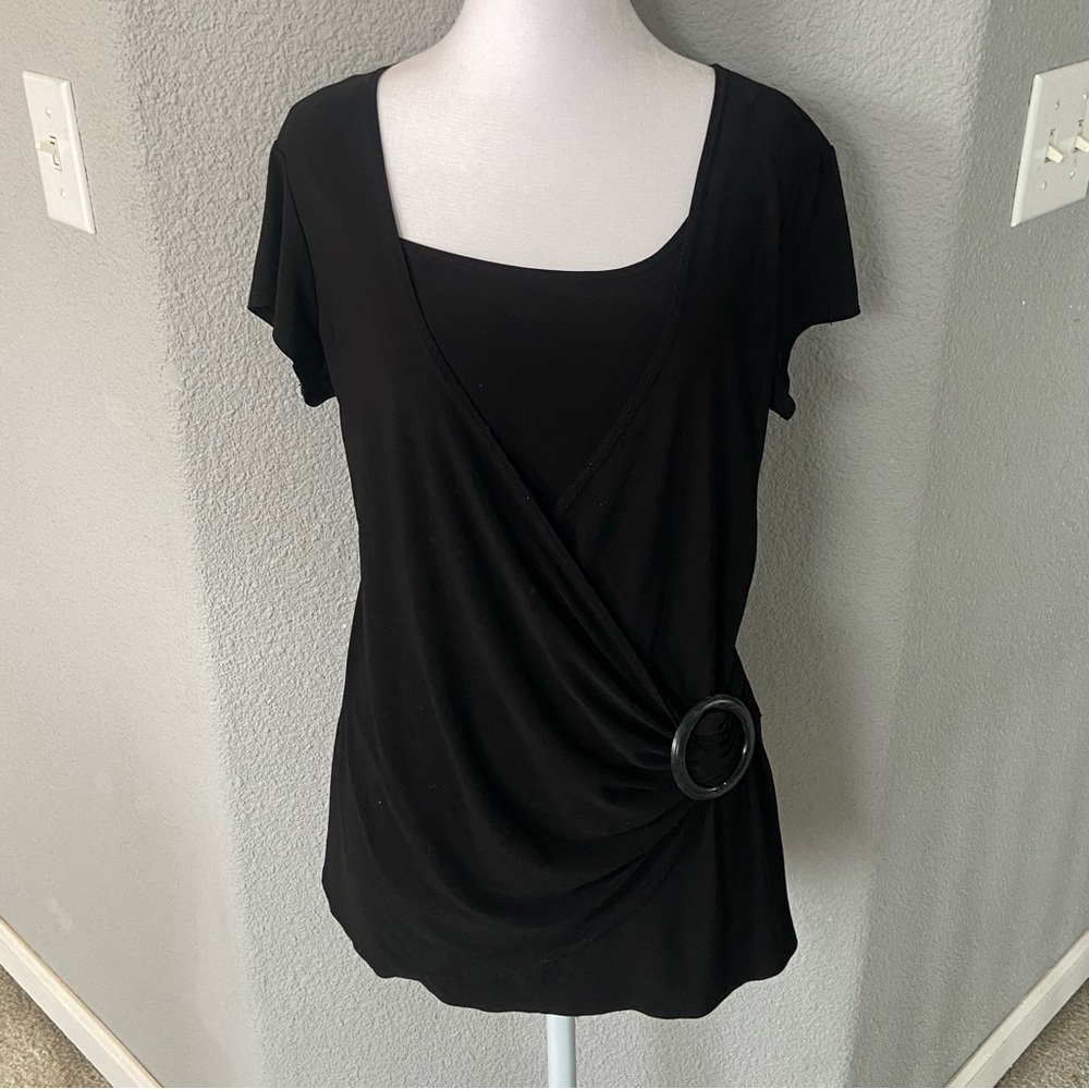 Jason Maxwell Black Short Sleeve Top with Buckle